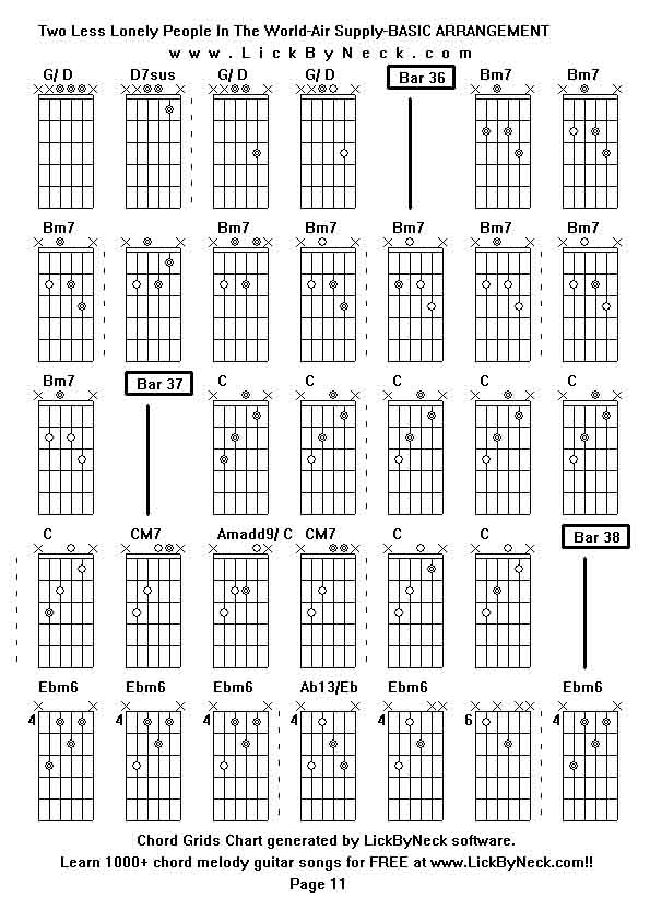 Chord Grids Chart of chord melody fingerstyle guitar song-Two Less Lonely People In The World-Air Supply-BASIC ARRANGEMENT,generated by LickByNeck software.